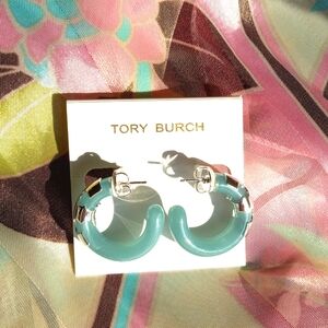 Tory Burch Blue Resin Hoop Earrings